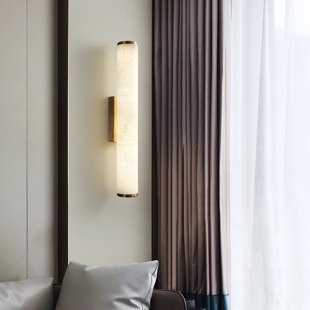 Modern Marble LED Wall Sconce Light, Copper Finish Minimalist Wall Lamp