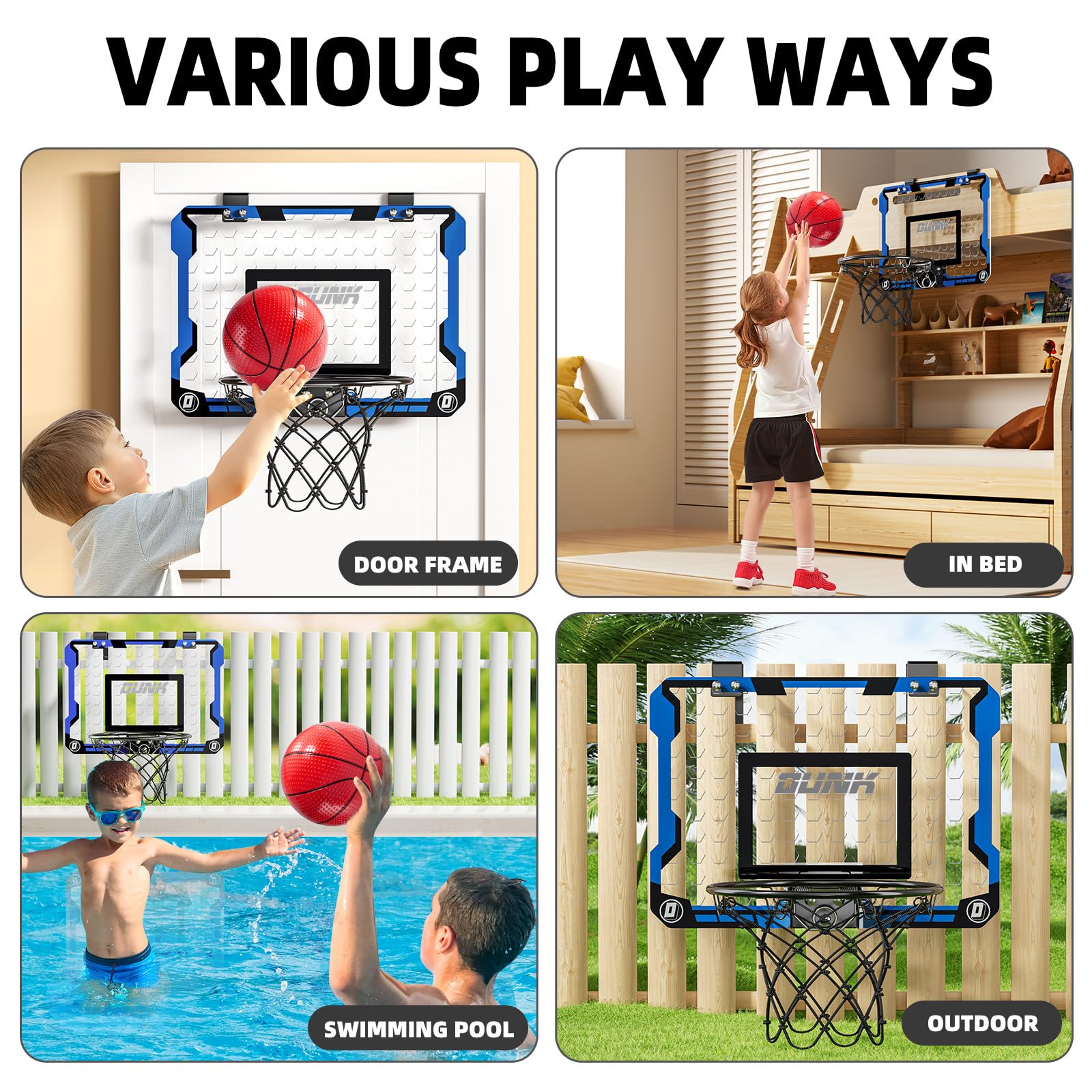 Over-the-Door Mini Basketball Hoop – Includes 4 Balls, for Kids Ages 5–12+