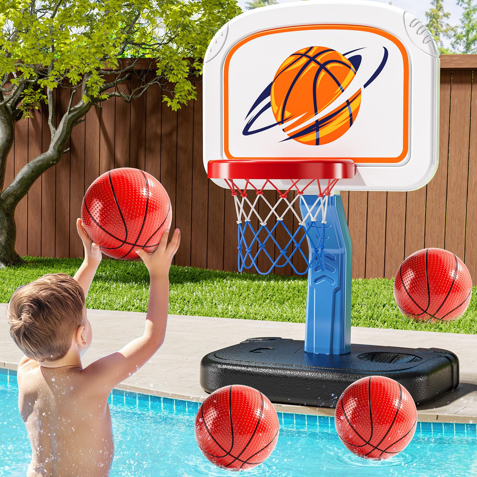 Swimming Pool Basketball Hoop – Adjustable with 4 Balls for Kids Ages 3–8
