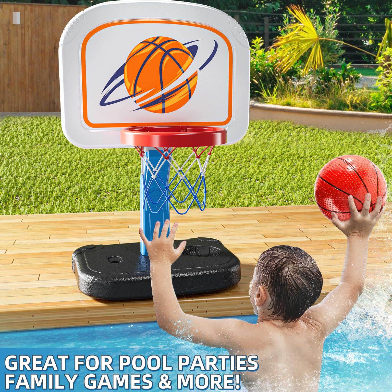 Swimming Pool Basketball Hoop – Adjustable with 4 Balls for Kids Ages 3–8