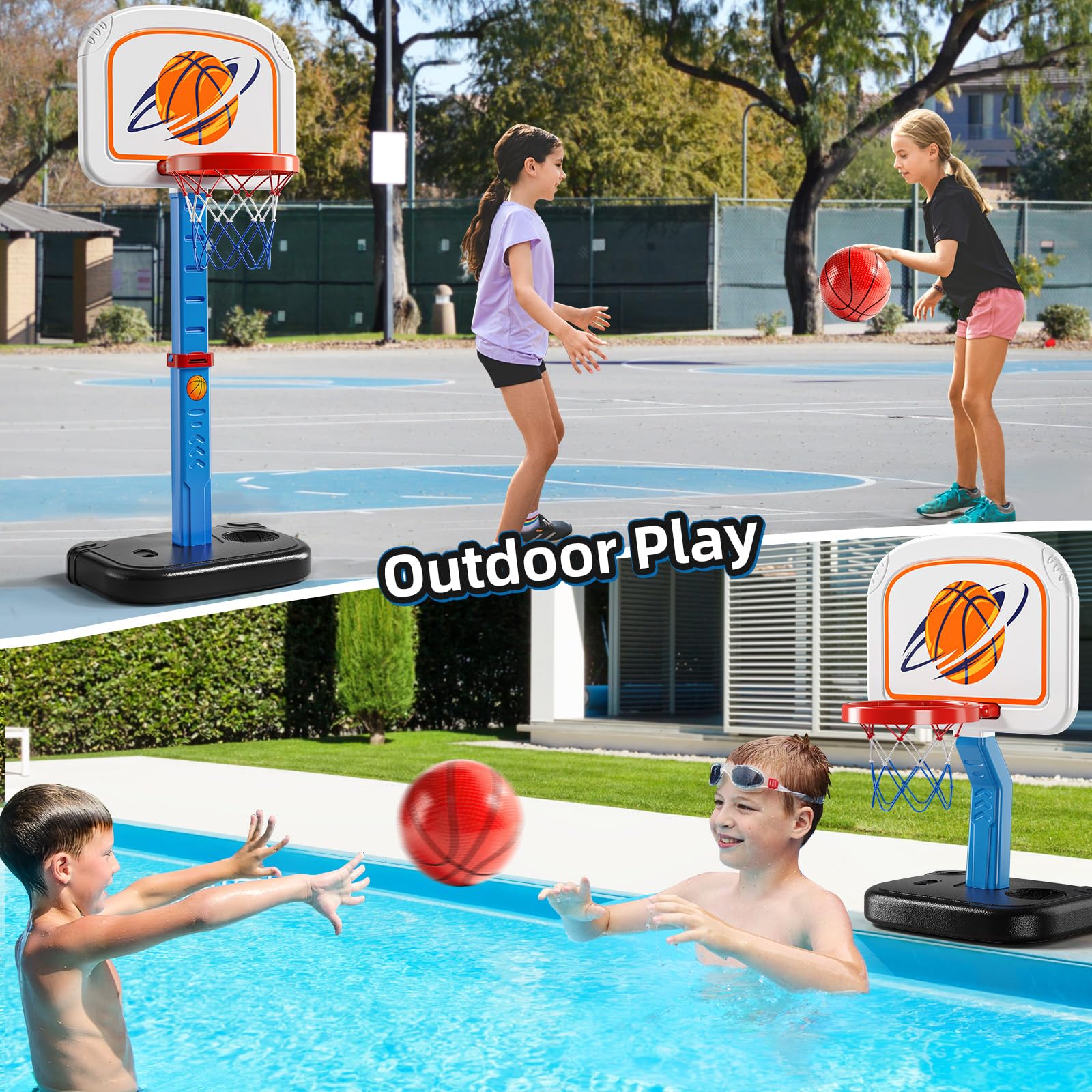 Swimming Pool Basketball Hoop – Adjustable with 4 Balls for Kids Ages 3–8