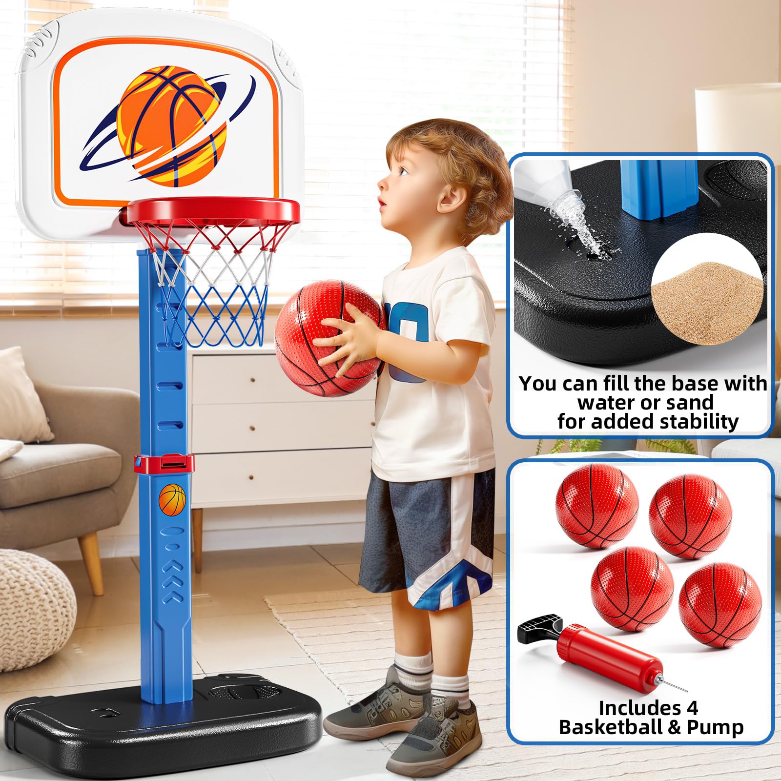Swimming Pool Basketball Hoop – Adjustable with 4 Balls for Kids Ages 3–8