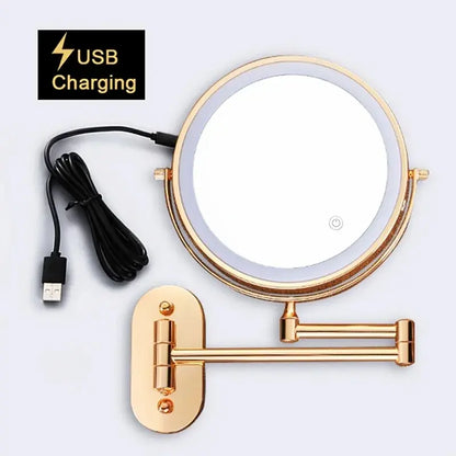 Rechargeable LED Makeup Mirror 10X Magnifying Wall Mount Gold