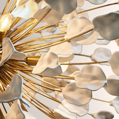 Modern Ceramic Leaf Chandelier Brass