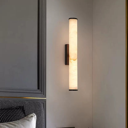 Modern Marble LED Wall Sconce Light, Copper Finish Minimalist Wall Lamp