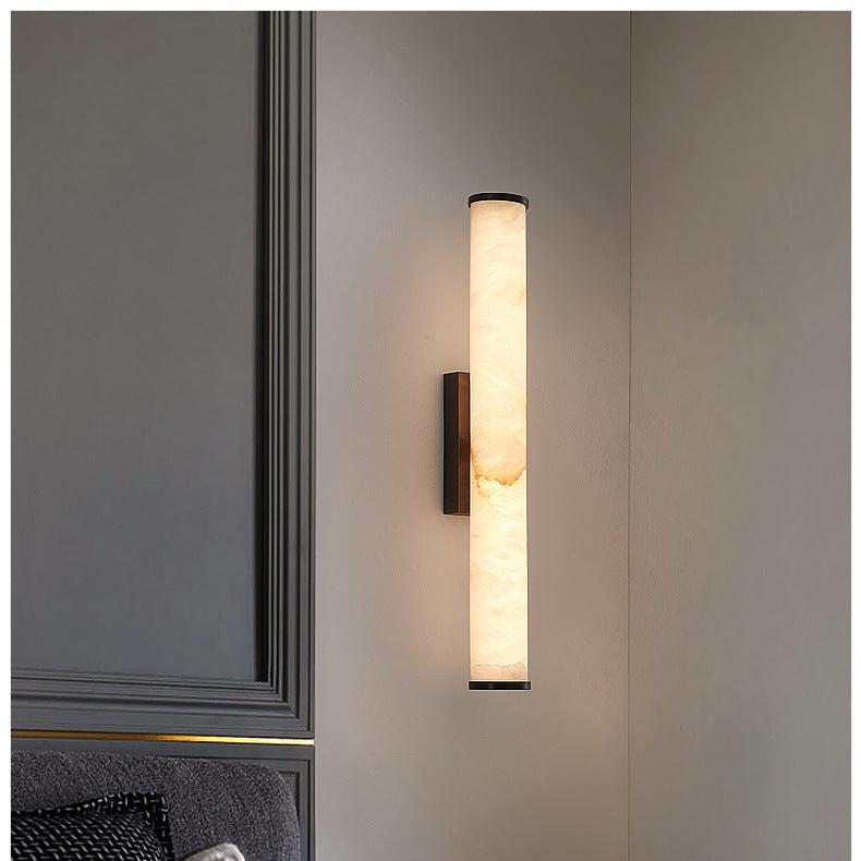 Modern Marble LED Wall Sconce Light, Copper Finish Minimalist Wall Lamp
