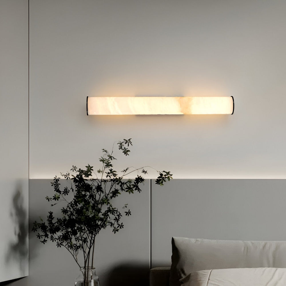 Modern Marble LED Wall Sconce Light, Copper Finish Minimalist Wall Lamp