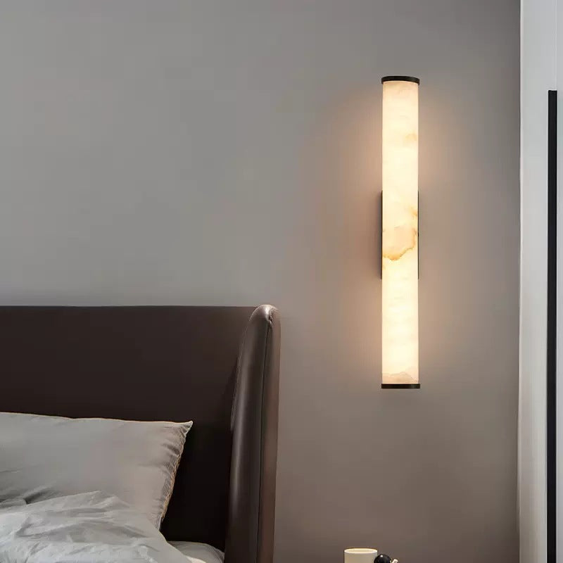 Modern Marble LED Wall Sconce Light, Copper Finish Minimalist Wall Lamp