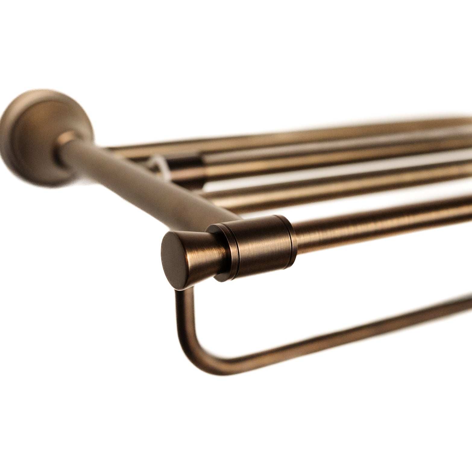 Domus Brushed Antique Brass Knurled Towel Shelf With Rail