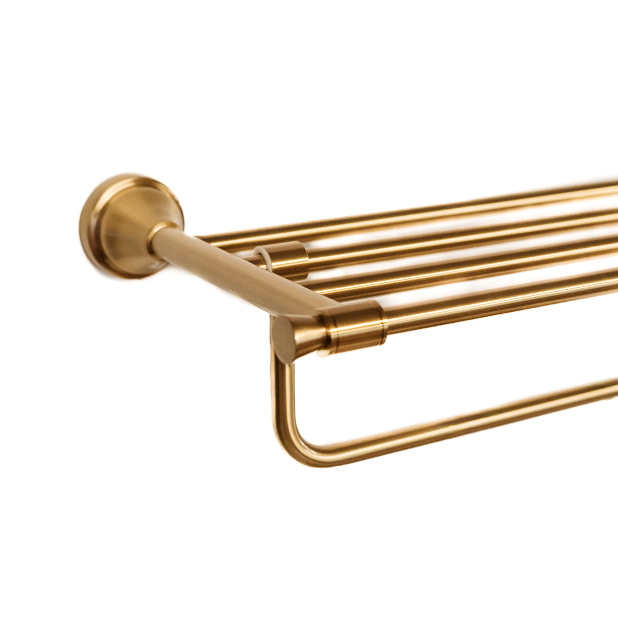 Domus Brushed Brass Knurled Towel Shelf With Rail