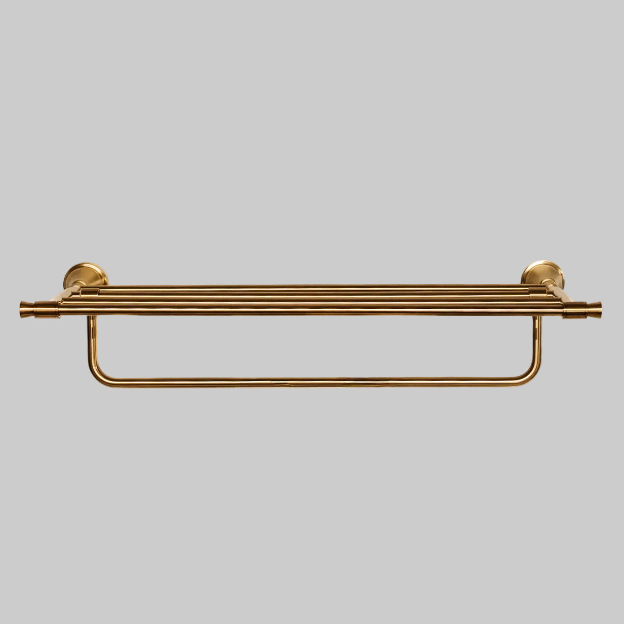 Domus Brushed Brass Knurled Towel Shelf With Rail