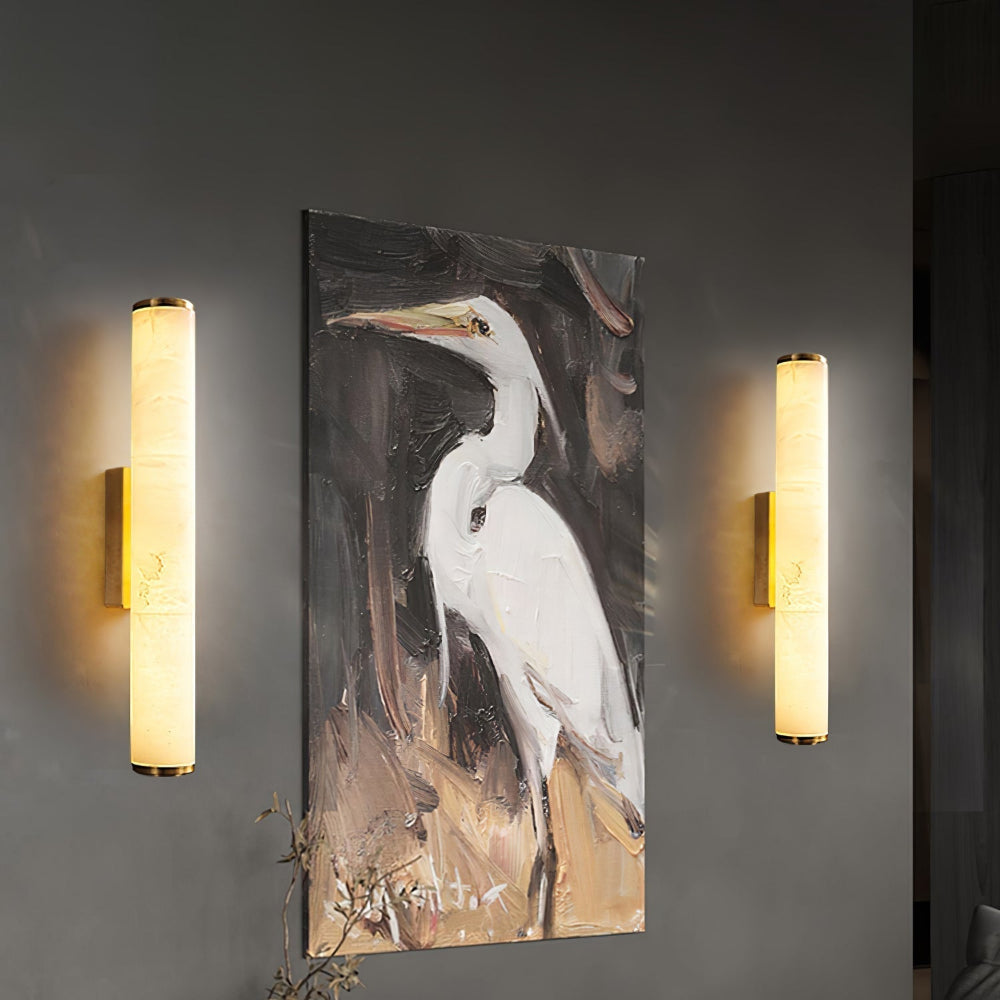 Modern Marble LED Wall Sconce Light, Copper Finish Minimalist Wall Lamp